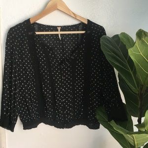 Free People Black Button up Blouse